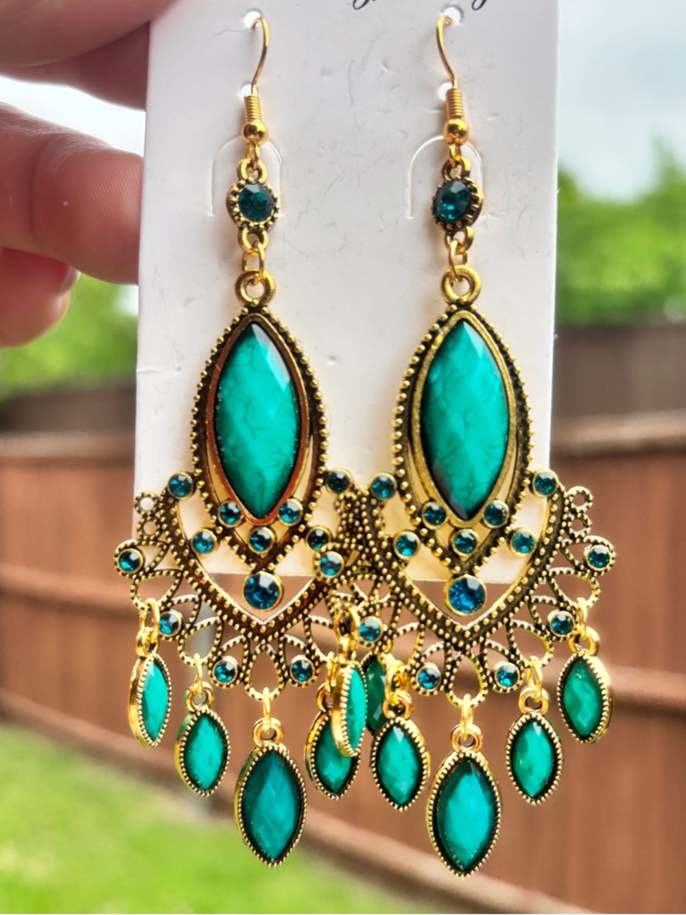 Gold Turquoise Teardrop Chandelier Earrings
